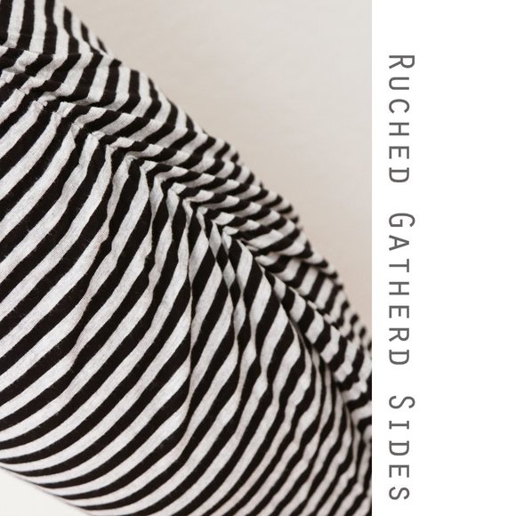 Liz Lange Maternity Gray Black Striped Ruched Gathered Sleeveless Midi Dress S - Picture 5 of 9